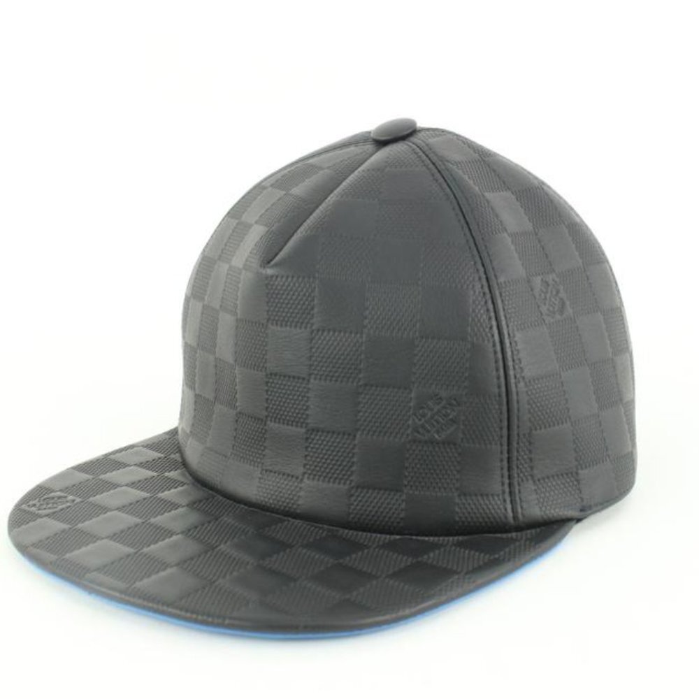 Louis Vuitton 21FW Black x Blue Leather Damier Infini Baseball Cap Hat 16lv45